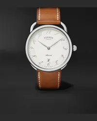 Hermès Orologio automatico 40 mm in acciaio inossidabile con cinturino in pelle Arceau, N. rif. 055473WW00 Bianco