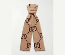 Gucci Sciarpa in misto lana e seta con logo jacquard Marrone