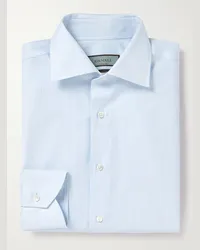 Canali Camicia in cotone a spina di pesce e righe Impeccable Blu