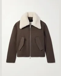 AMI Paris Giacca in lana con finiture in shearling Marrone