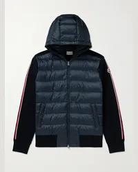 Moncler Cardigan in lana vergine e shell trapuntato con logo applicato Blu