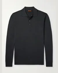 BARENA Polo slim-fit in lana merino tinta in capo Pevaron Nero