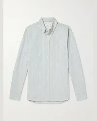 MR P. Camicia in cotone Oxford biologico a righe con collo button-down Blu