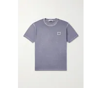 Stone Island T-shirt in jersey di cotone tinta in capo con logo applicato Blu