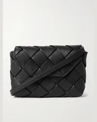 Bottega Veneta Borsa a tracolla in pelle pieno fiore con motivo Intrecciato Nero