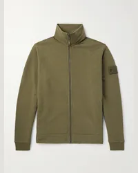 Stone Island Felpa in jersey di misto cotone con zip Ghost Verde