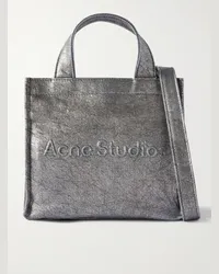 Acne Studios Tote bag in denim metallizzato con logo goffrato Argento