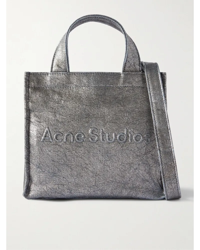 Acne Studios Tote bag in denim metallizzato con logo goffrato Argento