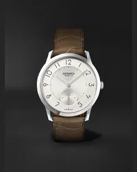 Hermès Orologio automatico 39,5 mm in acciaio inossidabile con cinturino in alligatore Slim d’Hermès Acier, N. rif. W045266WW00 Bianco