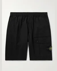 Stone Island Shorts cargo a gamba dritta in twill di misto cotone con logo applicato Nero