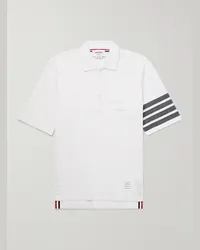 Thom Browne Polo in cotone piqué con righe Bianco