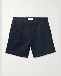 MR P. Shorts a gamba dritta in twill di misto cotone e lino con pinces Blu