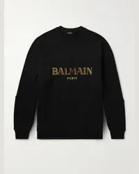 Balmain Felpa in jersey di cotone con logo ricamato Nero