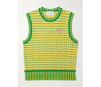 Gilet slim-fit in cotone crochet a zig-zag con logo applicato