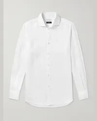 Incotex Camicia slim-fit in lino Glanshirt Bianco