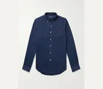 Camicia slim-fit in lino con collo button-down