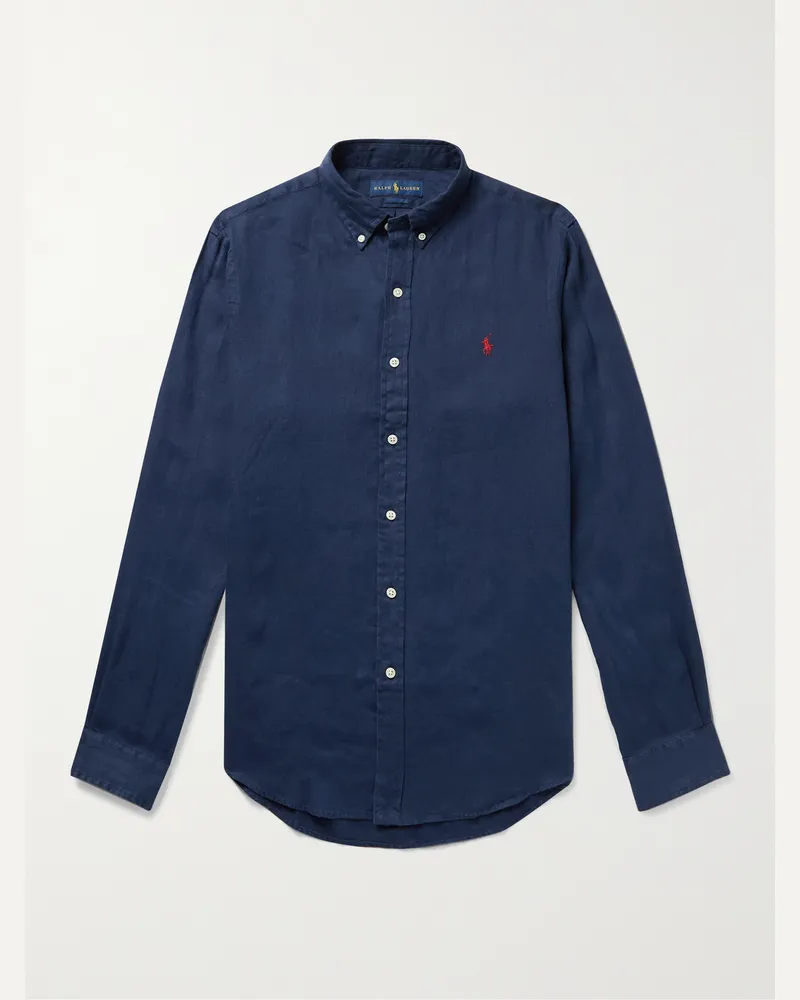 Ralph Lauren Camicia slim-fit in lino con collo button-down Blu