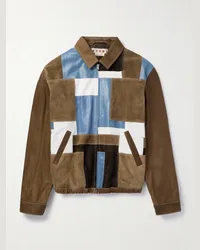 Marni Blouson in camoscio e pelle testurizzata patchwork Marrone