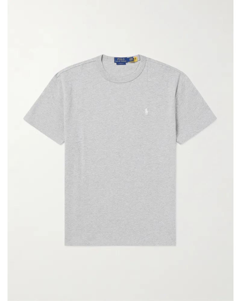 Ralph Lauren T-shirt in jersey di cotone con logo ricamato Grigio