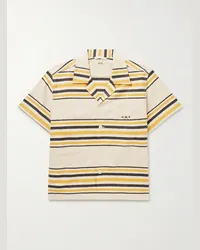 BODE Camicia in cotone a righe con colletto aperto e logo ricamato Namesake Giallo