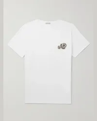 Moncler T-shirt in jersey di cotone con logo applicato Bianco