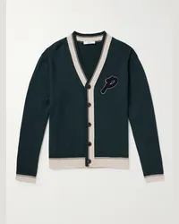 MR P. Cardigan in lana merino con righe e logo applicato Golf Verde