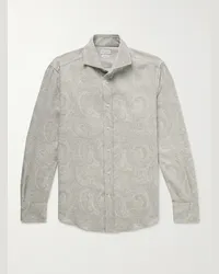 Brunello Cucinelli Camicia slim-fit in cotone spazzolato con stampa paisley e collo alla francese Grigio