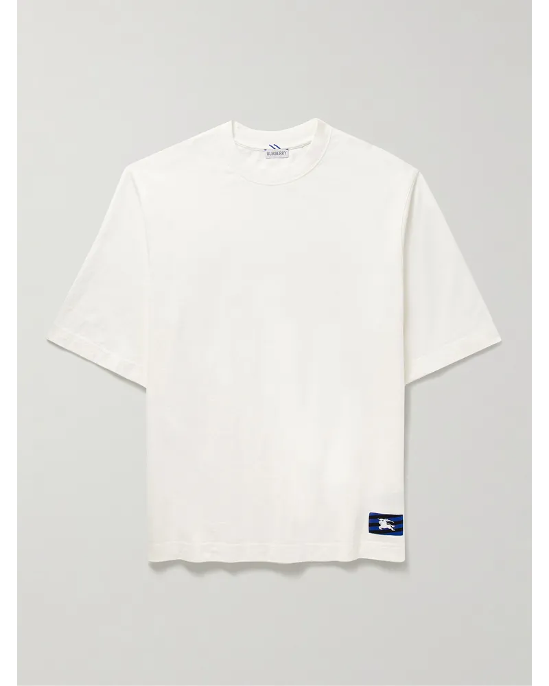 Burberry T-shirt in jersey di cotone con logo applicato Bianco