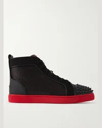 Christian Louboutin Sneakers alte in tela, mesh e pelle con borchie a punta Lou Nero