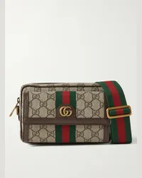 Gucci Borsa a tracolla mini in tela spalmata con monogramma e finiture in pelle Ophidia Neutri