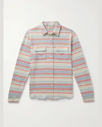 Faherty Camicia in maglia riciclata stretch spazzolata a righe Legend Blu