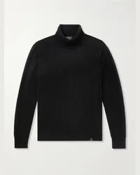 Brioni Pullover slim-fit a collo alto in cashmere a coste con logo applicato Nero