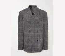 Oversized Double-Breasted Checked Woven Blazer