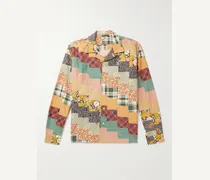 Camicia reversibile in popeline di cotone con patchwork quadrato diagonale