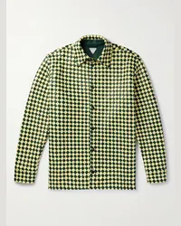 Bottega Veneta Camicia in pelle con motivo Intrecciato bicolore Verde