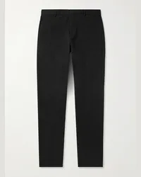 Ermenegildo Zegna Pantaloni chino a gamba dritta in twill di cotone stretch tinti in capo Nero