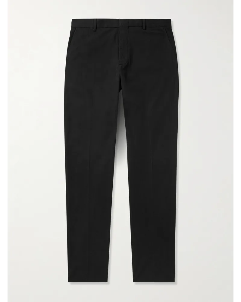 Ermenegildo Zegna Pantaloni chino a gamba dritta in twill di cotone stretch tinti in capo Nero