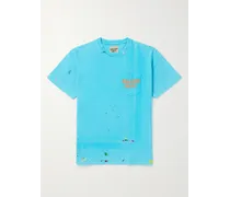 T-shirt in jersey di cotone con schizzi di vernice e logo Vintage