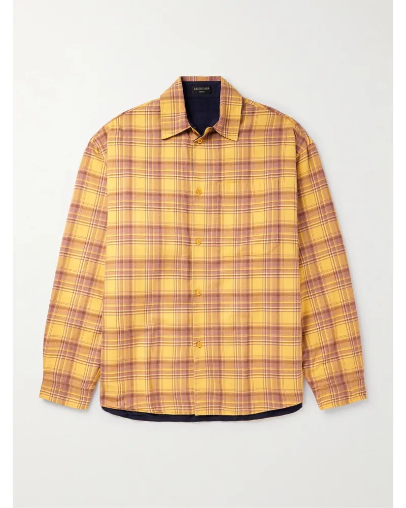 Balenciaga Camicia reversibile in flanella di cotone a quadri Giallo