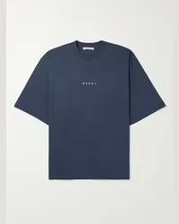 Marni T-shirt in jersey di cotone con logo Blu