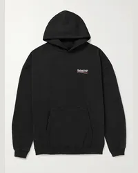 Balenciaga Felpa oversize in jersey di cotone con cappuccio e logo ricamato effetto invecchiato Nero