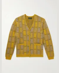 Beams Plus Cardigan in jacquard spazzolato a quadri Giallo