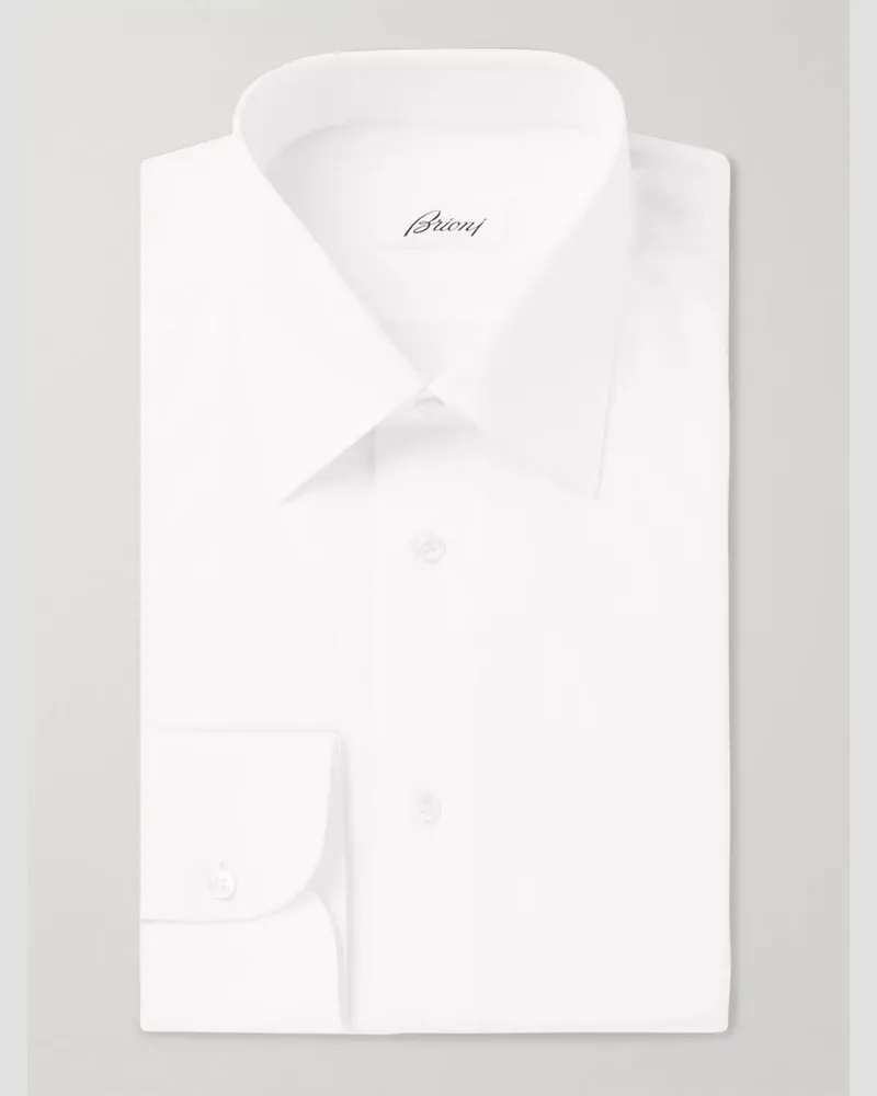 Brioni Camicia bianca in popeline di cotone Bianco