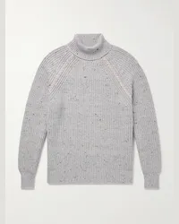 Inis Meáin Pullover a collo alto in misto lana merino e cashmere a coste Boatbuilder Grigio