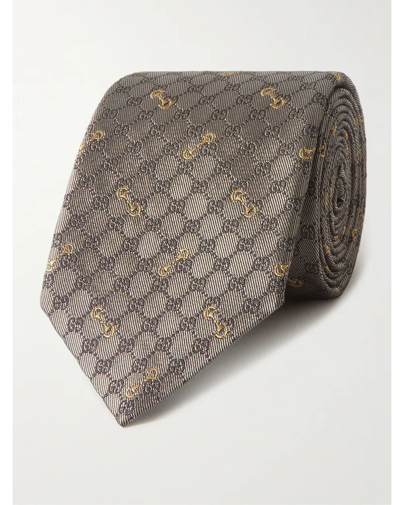 Gucci Cravatta in seta jacquard con logo ricamato, 7 cm Marrone