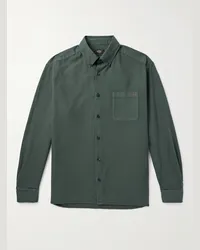 A.P.C. Camicia in twill di cotone con collo button-down e logo ricamato Mateo Verde