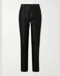 Tom Ford Pantaloni a gamba affusolata in twill di misto lana e seta Dyylan Nero