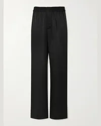 Saint Laurent Pantaloni a gamba larga in raso con coulisse Nero