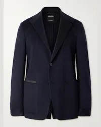 Ermenegildo Zegna Giacca in cashmere Oasi spazzolato con logo applicato Blu