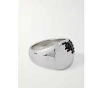 Anello a sigillo in argento rodiato riciclato con zirconia cubica Molecule